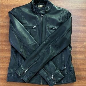 Black Leather Zip-Front Jacket